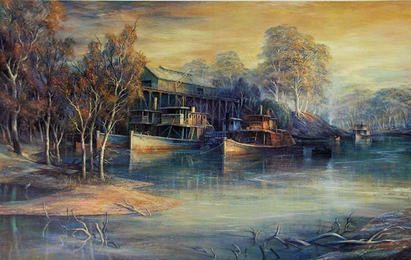 Echuca  Riverfront Early Morning  1975 acrylic

105 x162cm 