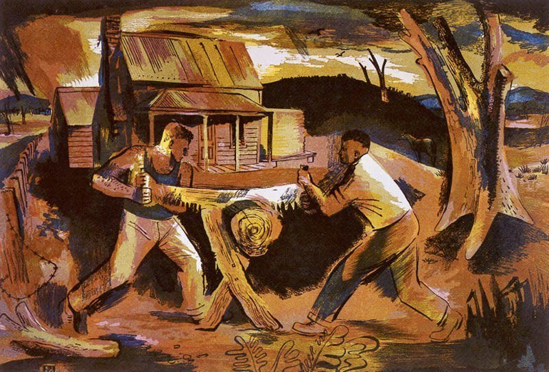 KJ wood cutters  lithograph