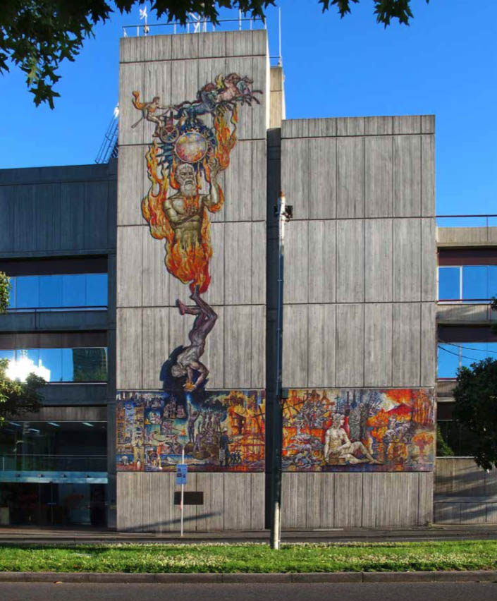 HF Fire mosaic on wall